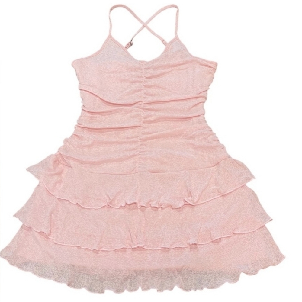 NWT Women's Wild Fable Cross Back Ruffle Mini Dress Blush Pink Size XS